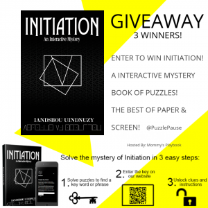 Enter to Win Initiation! An Interactive Book of Puzzles that takes the best of books and screen games and combines them for one BIG adventure! #PuzzlePause