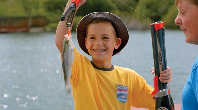 Rocket Fishing Rod, the kids fishing rod that accurately casts its line up to 30 feet. Great for kids of all ages, because it replaces standard kids fishing poles and takes the hassle out of fishing.