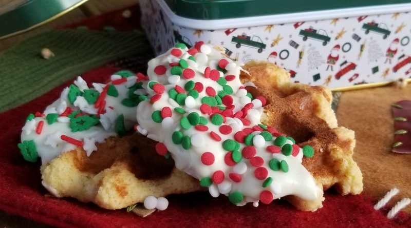 Easy White Chocolate Sprinkle Dipped Waffle Cookies by Mommy's Playbook; No Mixer and NO OVEN cookie; cake mix cookie recipe