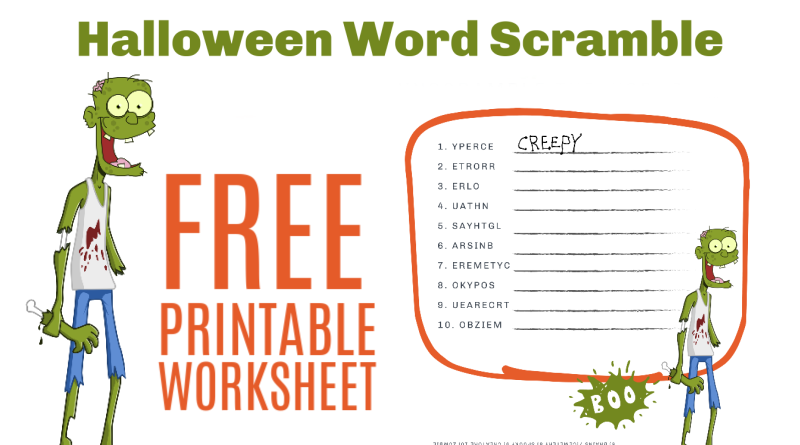Free Halloween Word Scramble Worksheet