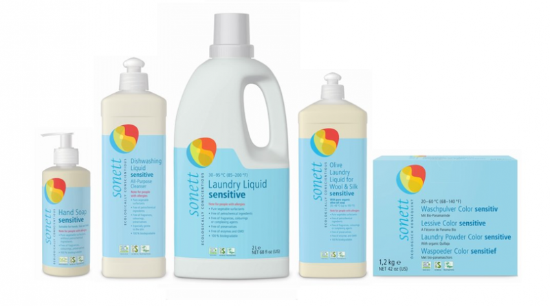 The Sonett Series Sensitive offers laundry detergents, cleaning agents and body care products for sensitive skin.
